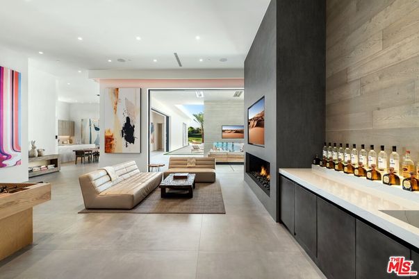 Fireplace, Interior, Living room, Recessed Lighting, Wooden Walls