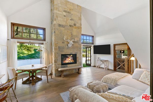 Fireplace, Interior, Living room, Stone Walls, Wood Texture Flooring