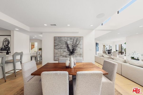 Dining room, Interior, Living room, Recessed Lighting, Wood Texture Flooring