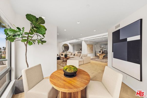Dining room, Interior, Living room, Recessed Lighting, Wood Texture Flooring