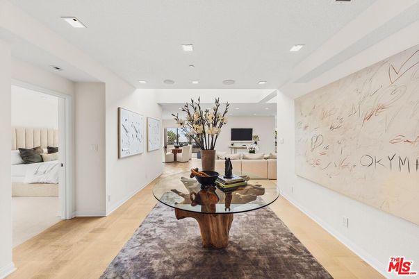 Bedroom, Interior, Living room, Marble Walls, Recessed Lighting, Wood Texture Flooring