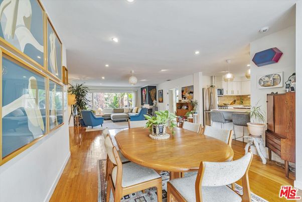 Dining room, Interior, Kitchen, Living room, Pendant Lights, Recessed Lighting, Stainless Steel Appliances, Wood Texture Flooring
