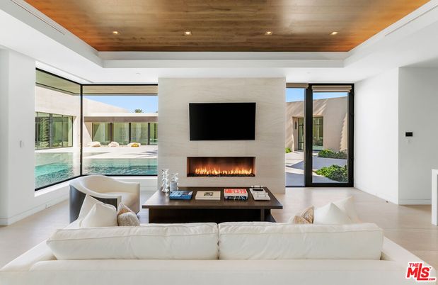 Fireplace, Interior, Living room, Recessed Lighting, Wooden Ceilings