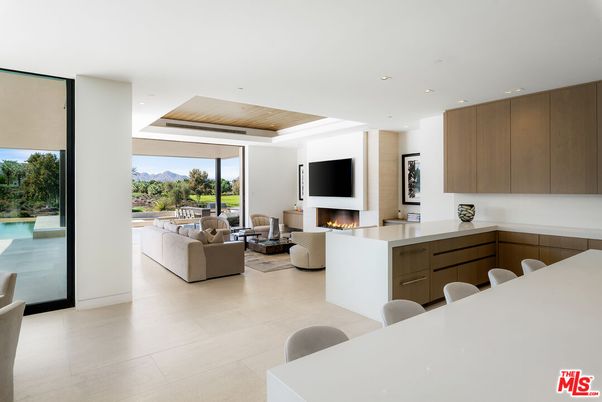 Fireplace, Interior, Living room, Recessed Lighting, Wooden Ceilings