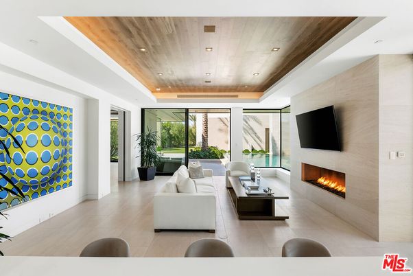 Fireplace, Interior, Living room, Recessed Lighting, Wooden Ceilings