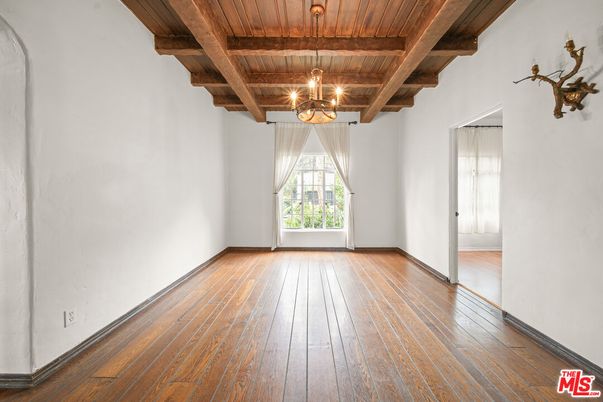 Chandelier, Empty room, Interior, Wooden Beams, Wooden Ceilings, Wood Texture Flooring