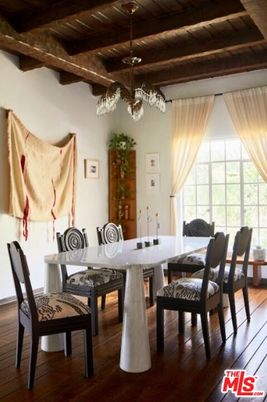 Dining room, Interior, Pendant Lights, Wooden Beams, Wooden Ceilings, Wood Texture Flooring