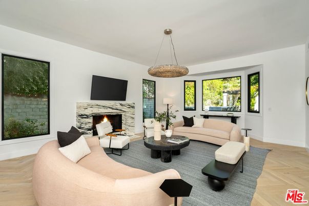 Fireplace, Interior, Living room, Pendant Lights, Wood Texture Flooring