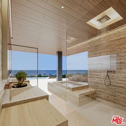 Bathroom, Glass Shower, Interior, Recessed Lighting, Water, Wooden Ceilings