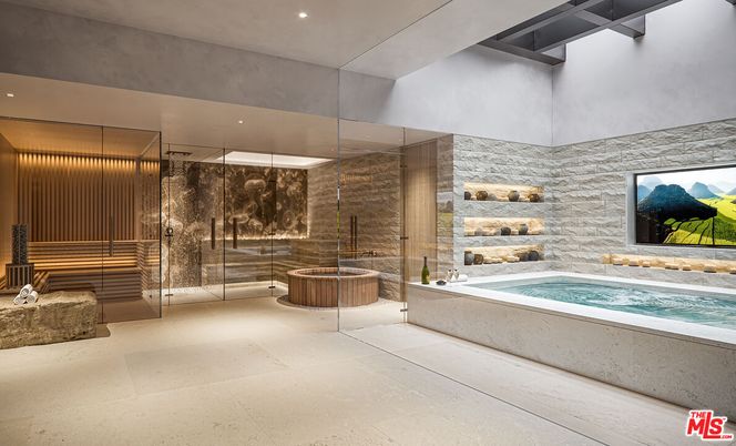 Bathroom, Interior, Pool, Recessed Lighting, Sauna Room, Stone Walls