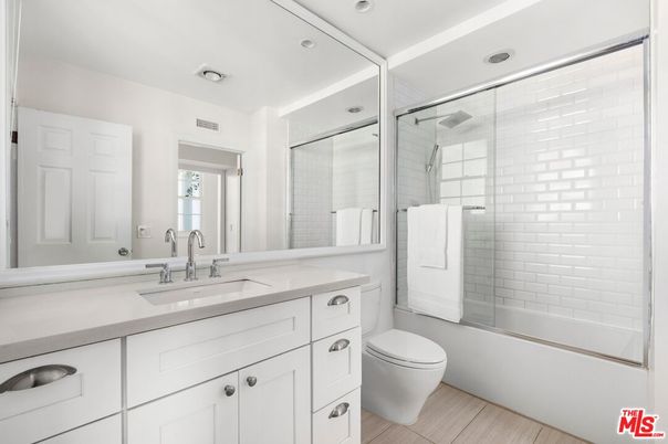 Bathroom, Glass Shower, Interior, Recessed Lighting, Wood Texture Flooring