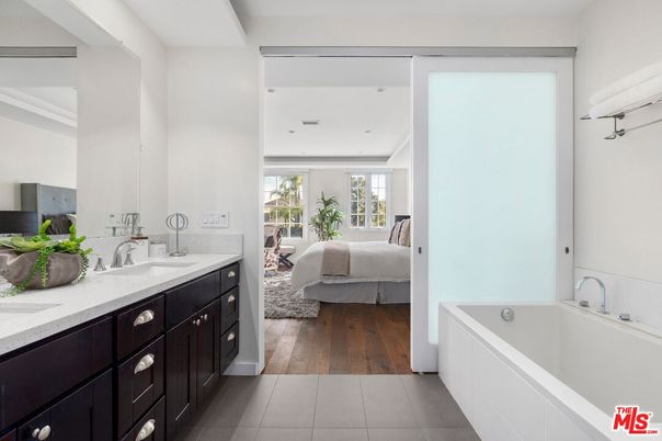 Bathroom, Bedroom, Dual Sink Vanities, Interior, Recessed Lighting, Wood Texture Flooring