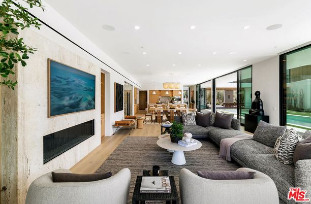 Dining room, Fireplace, Interior, Kitchen, Living room, Pendant Lights, Recessed Lighting, Wood Texture Flooring