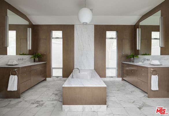 Bathroom, Dual Sink Vanities, Interior, Marble, Pendant Lights