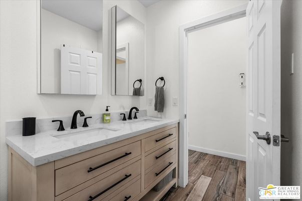 Bathroom, Dual Sink Vanities, Interior, Wood Texture Flooring