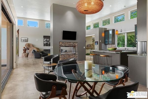 Dining room, Fireplace, Interior, Kitchen, Living room, Pendant Lights, Recessed Lighting