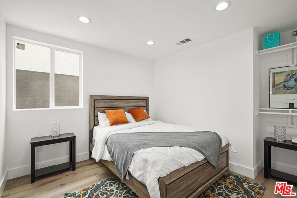 Bedroom, Interior, Recessed Lighting, Wood Texture Flooring