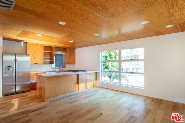 Interior, Kitchen, Recessed Lighting, Stainless Steel Appliances, Wooden Ceilings, Wood Texture Flooring