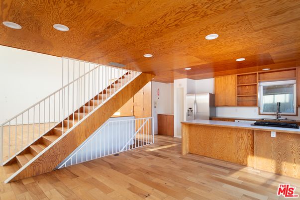 Interior, Kitchen, Recessed Lighting, Stainless Steel Appliances, Wooden Ceilings, Wood Texture Flooring