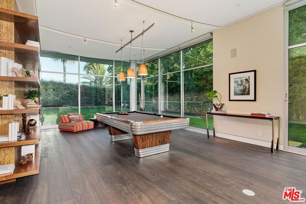 Billiard Table, Game Room, Interior, Pendant Lights, Wood Texture Flooring