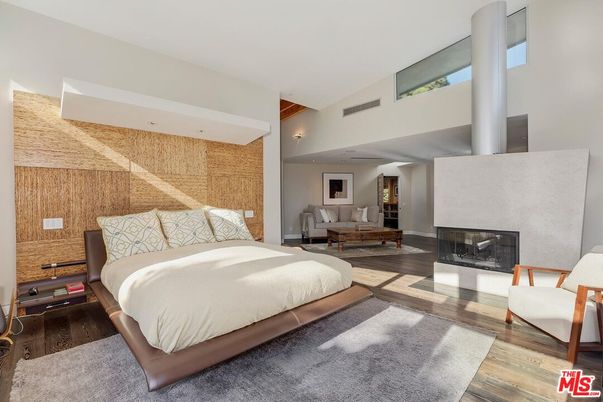 Bedroom, Fireplace, Interior, Wood Texture Flooring