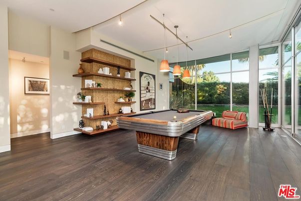 Billiard Table, Game Room, Interior, Pendant Lights, Wood Texture Flooring