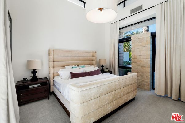 Bedroom, Interior, Pendant Lights, Stone Walls