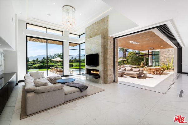 Fireplace, Interior, Living room, Marble, Pendant Lights, Recessed Lighting, Wooden Ceilings