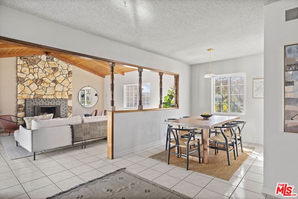 Dining room, Fireplace, Interior, Living room, Pendant Lights, Stone Walls, Wooden Beams, Wooden Ceilings