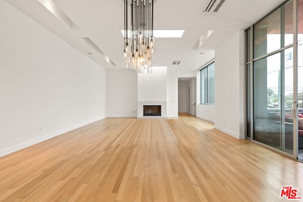 Empty room, Fireplace, Interior, Pendant Lights, Wood Texture Flooring