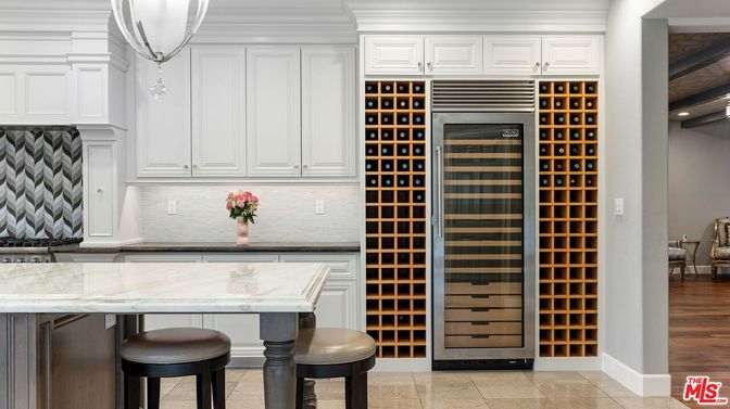 Interior, Kitchen, Pendant Lights, Stainless Steel Appliances, Wine Storage, Wood Texture Flooring