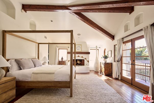 Bedroom, Fireplace, Interior, Wooden Beams, Wood Texture Flooring
