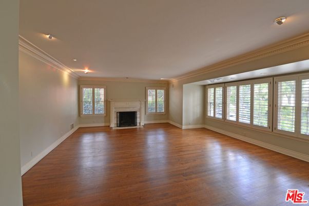 Empty room, Fireplace, Interior, Recessed Lighting, Wood Texture Flooring