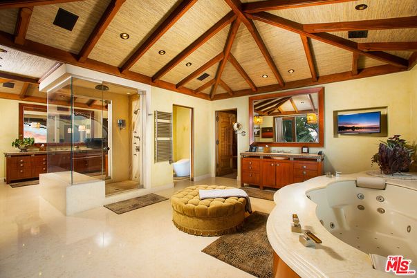 Bathroom, Glass Shower, Hot Tub, Interior, Recessed Lighting, Wooden Beams, Wooden Ceilings