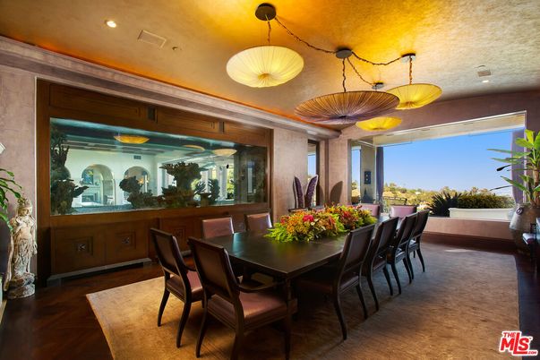 Dining room, Interior, Pendant Lights, Recessed Lighting, Wood Texture Flooring