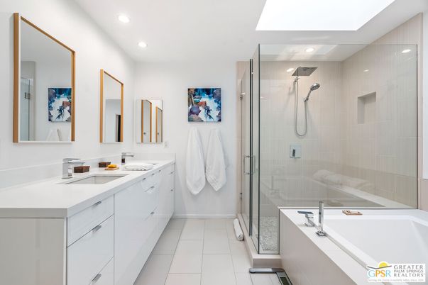 Bathroom, Dual Sink Vanities, Glass Shower, Interior, Recessed Lighting