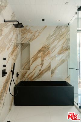 Bathroom, Glass Shower, Interior, Marble Walls, Recessed Lighting