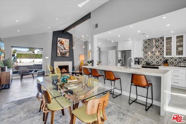 Dining room, Fireplace, Interior, Kitchen, Living room, Pendant Lights, Recessed Lighting, Stainless Steel Appliances