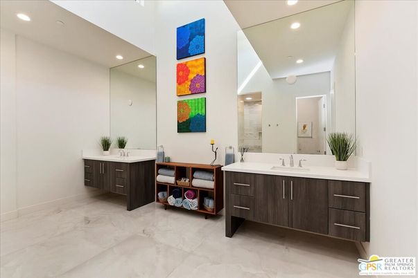 Bathroom, Dual Sink Vanities, Interior, Marble, Recessed Lighting