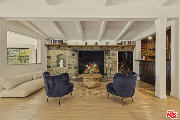 Fireplace, Interior, Living room, Stone Walls, Wood Texture Flooring