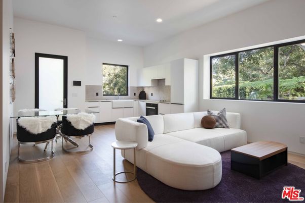 Dining room, Interior, Kitchen, Living room, Recessed Lighting, Stainless Steel Appliances, Wood Texture Flooring