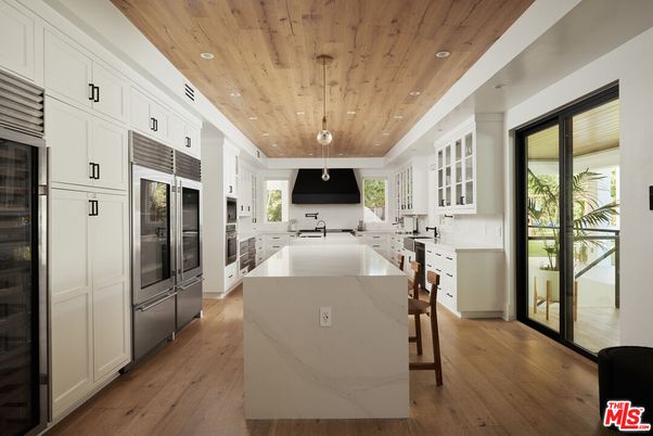 Interior, Kitchen, Pendant Lights, Recessed Lighting, Wooden Ceilings, Wood Texture Flooring