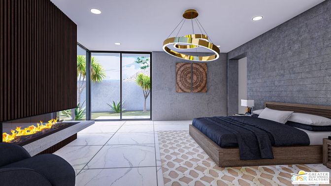 Bedroom, Interior, Marble, Pendant Lights, Recessed Lighting