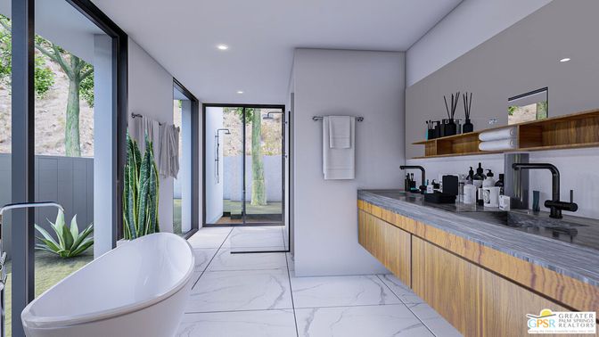 Bathroom, Dual Sink Vanities, Free Standing Baths, Interior, Marble, Recessed Lighting