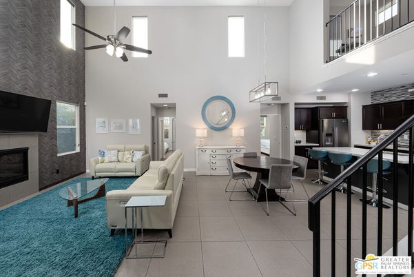 Dining room, Fireplace, Interior, Kitchen, Living room, Pendant Lights, Recessed Lighting, Stainless Steel Appliances