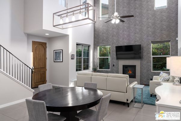 Dining room, Fireplace, Interior, Living room, Pendant Lights, Recessed Lighting