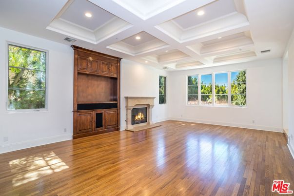 Empty room, Fireplace, Interior, Recessed Lighting, Wood Texture Flooring