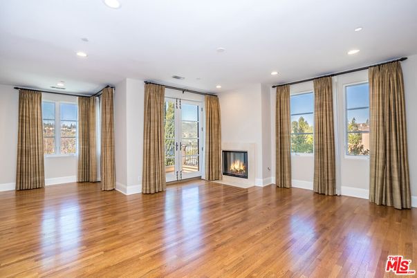 Empty room, Fireplace, Interior, Recessed Lighting, Wood Texture Flooring