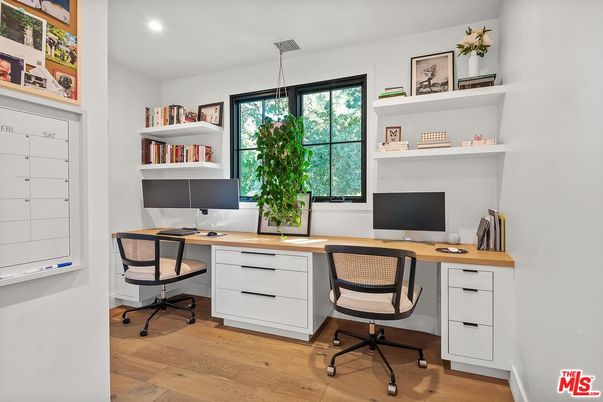 Home Office, Interior, Pendant Lights, Recessed Lighting, Wood Texture Flooring