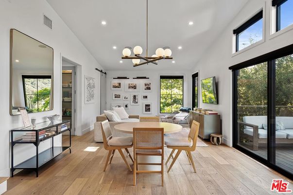 Dining room, Interior, Pendant Lights, Recessed Lighting, Wood Texture Flooring